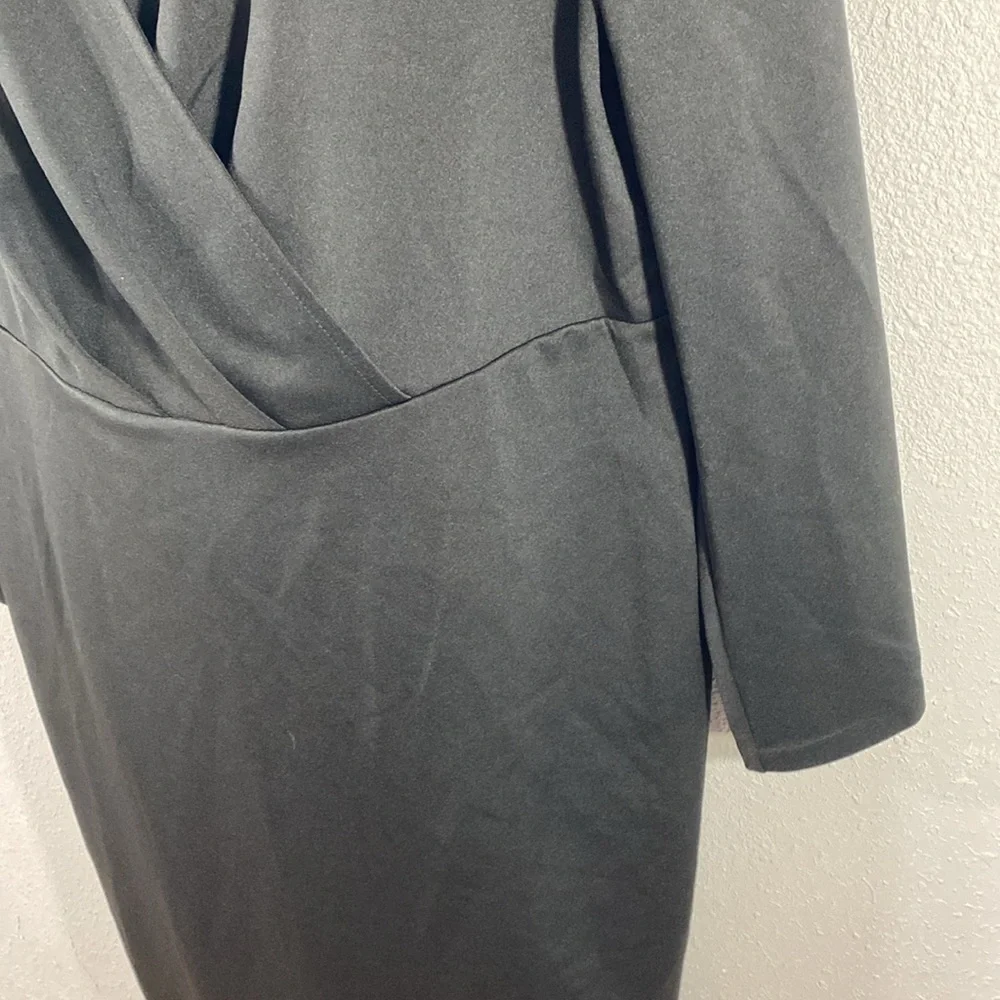 Eloquii black faux wrap puff shoulder sleeve jersey dress 14 QQ12